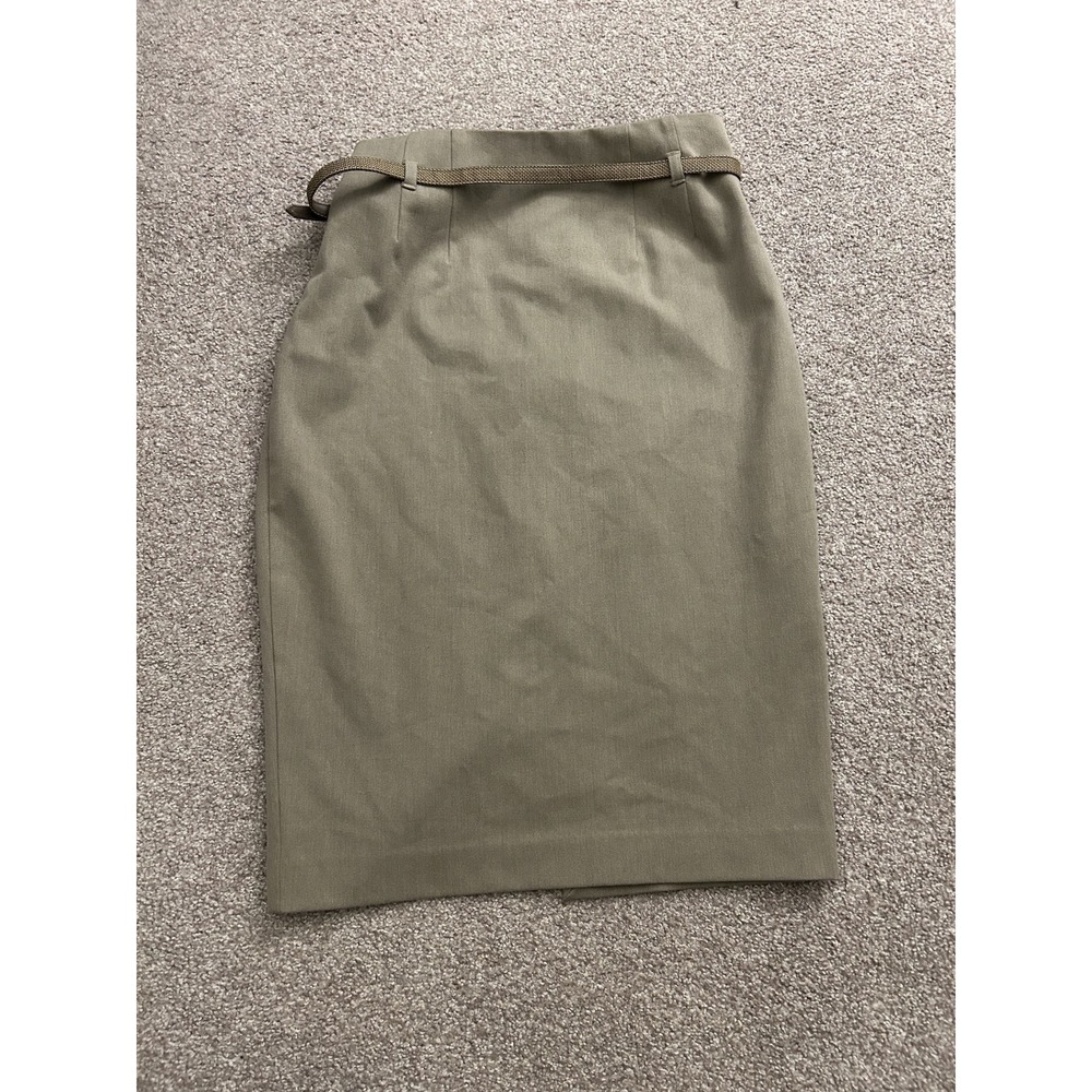 Vintage Skirt Womens 4 Olive Green Excellent Belted High Waist Knee Length - Picture 2 of 8